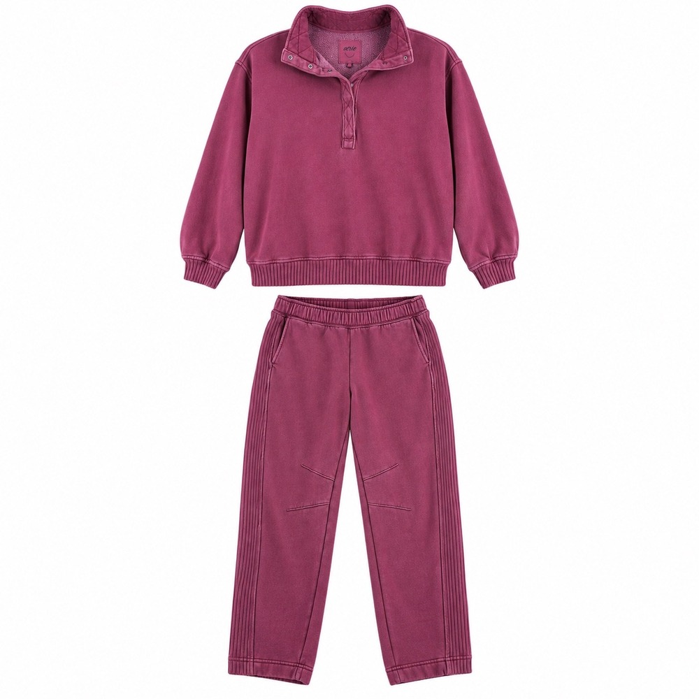 Aerie Womens 2 Piece Sweatshirt Sweatpants Set M Cotton Blend Burgundy Lounge